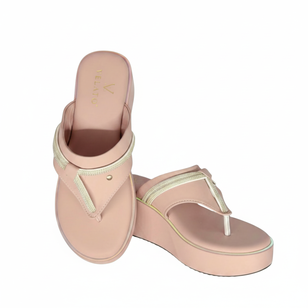 VELATO Crystal Strap Thong Platform Wedge