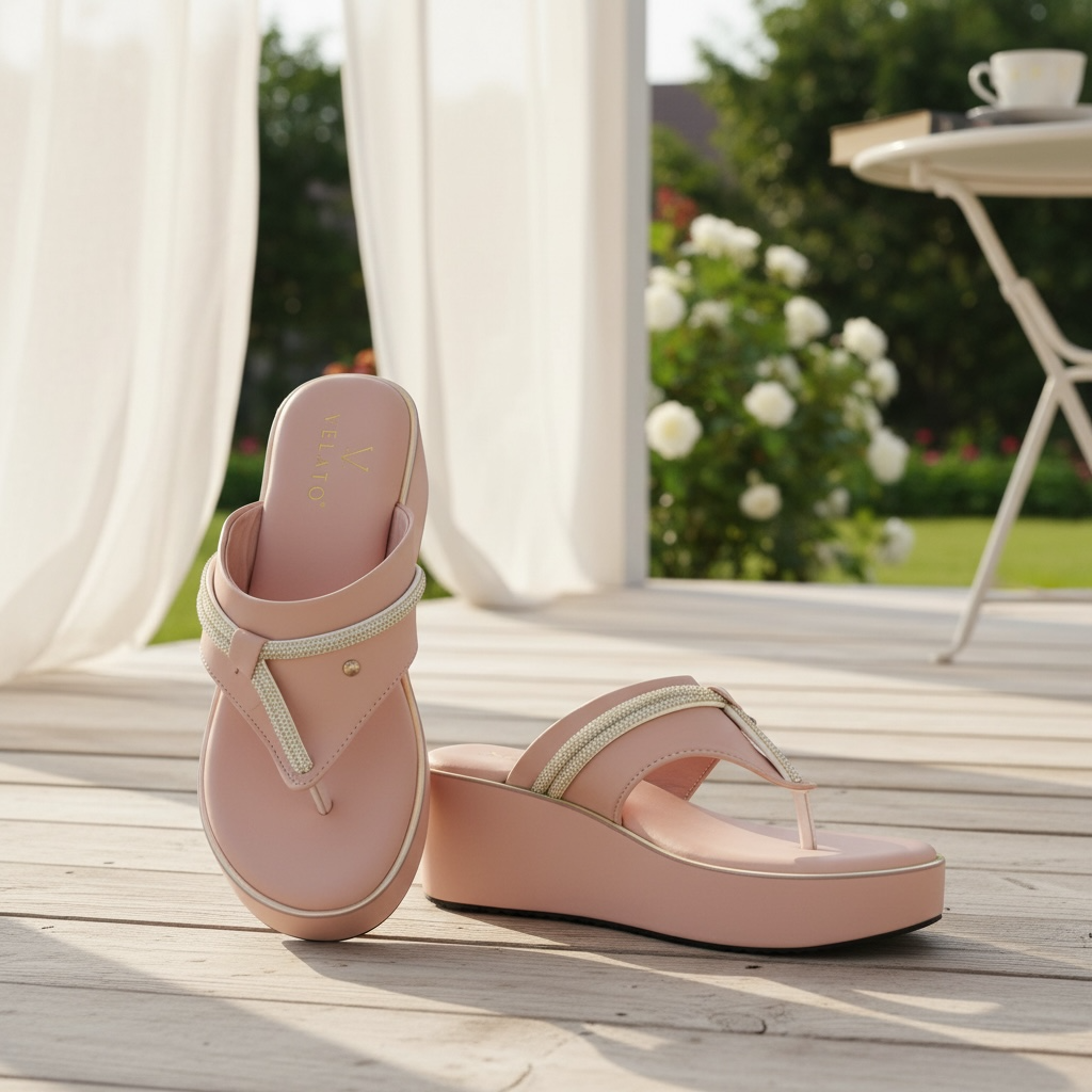 VELATO Crystal Strap Thong Platform Wedge