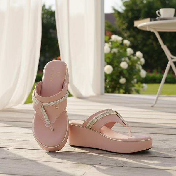 VELATO Crystal Strap Thong Platform Wedge
