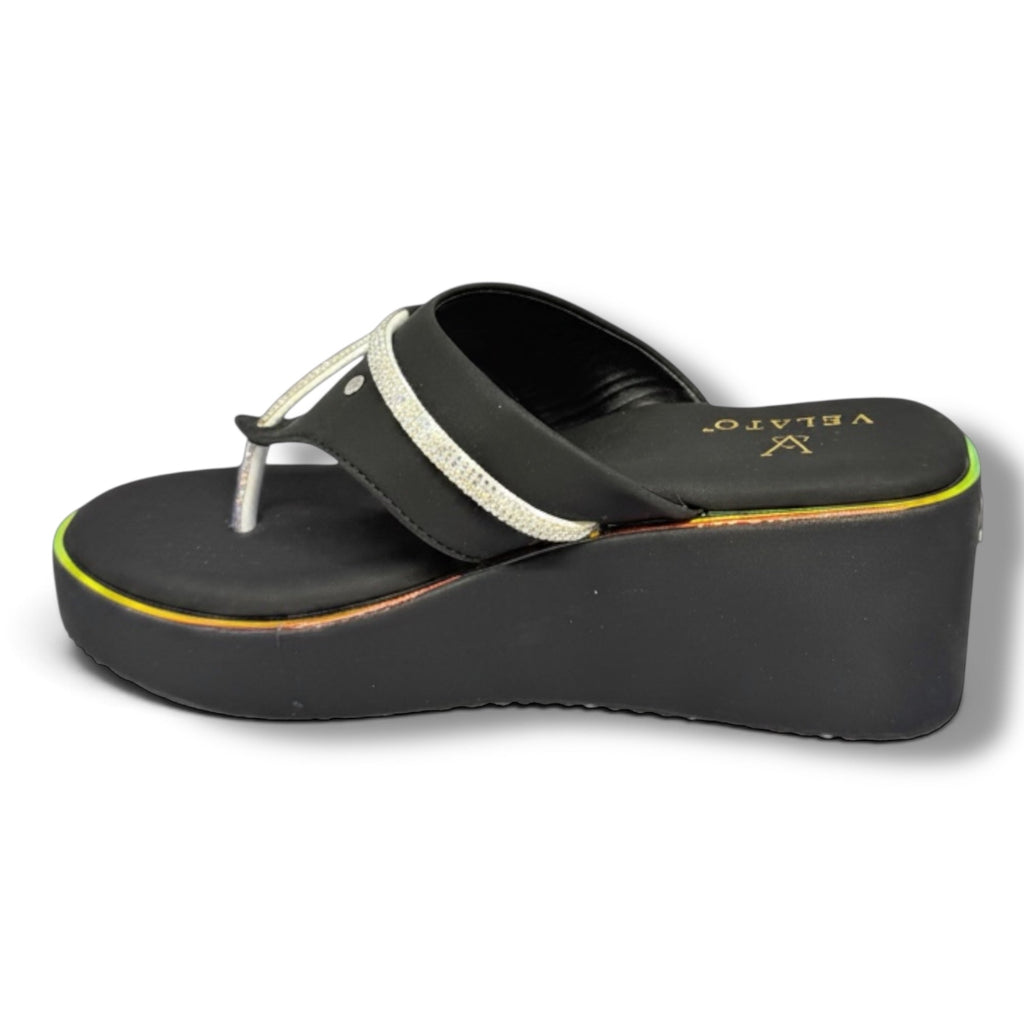 VELATO Crystal Strap Thong Platform Wedge