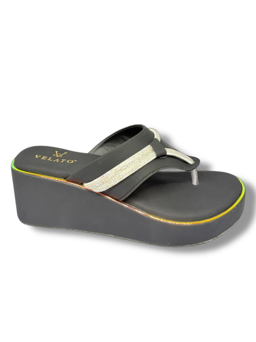 VELATO Crystal Strap Thong Platform Wedge
