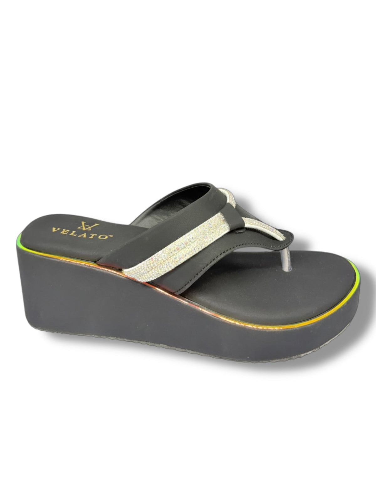 VELATO Crystal Strap Thong Platform Wedge
