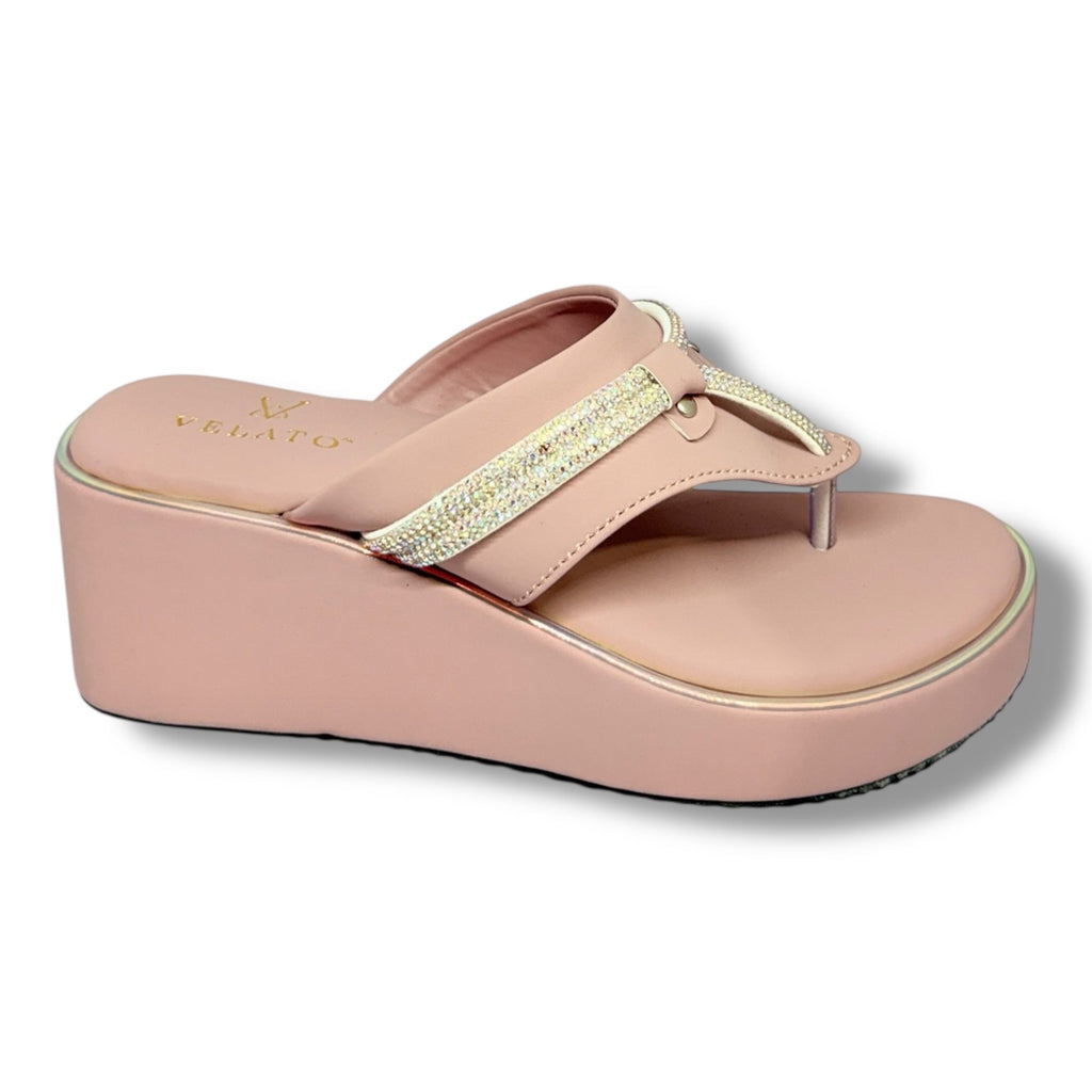 VELATO Crystal Strap Thong Platform Wedge