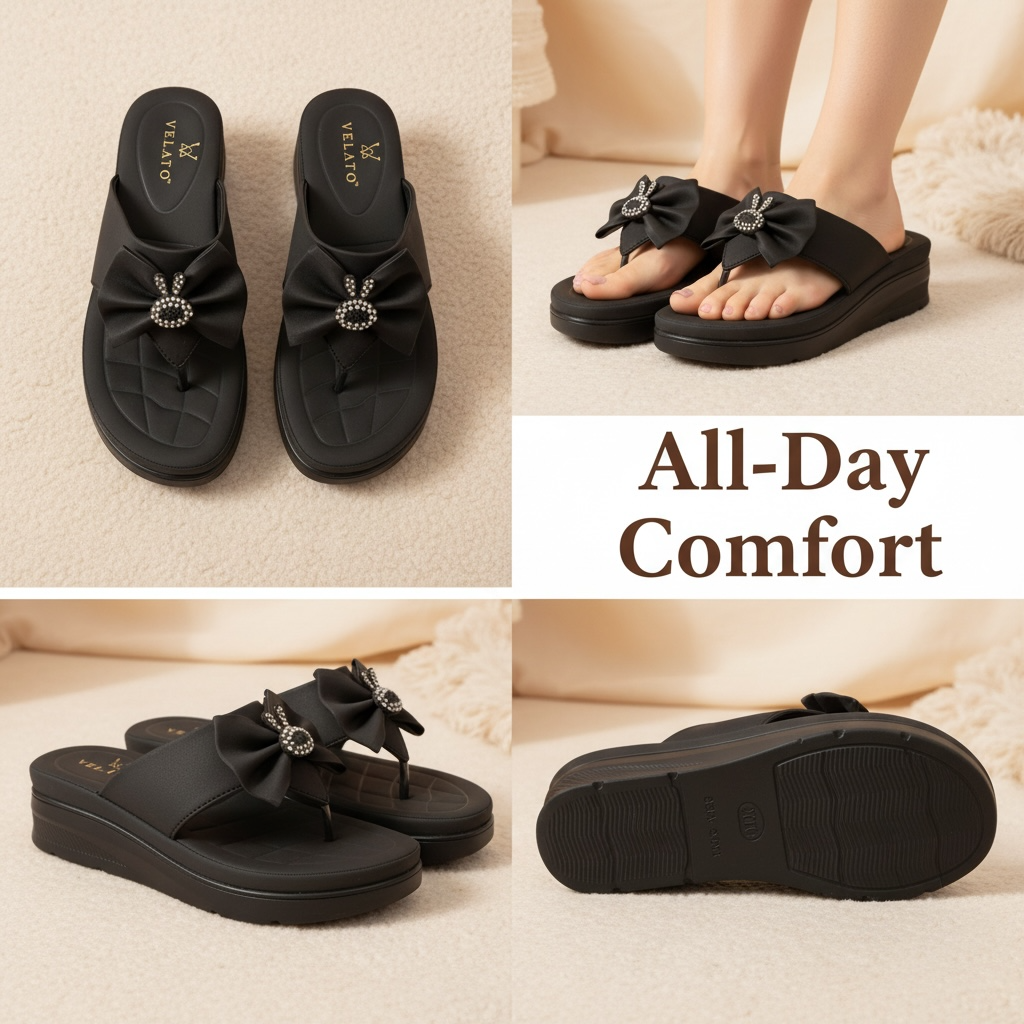 VELATO Bow Thong Comfort Flatform Slipper