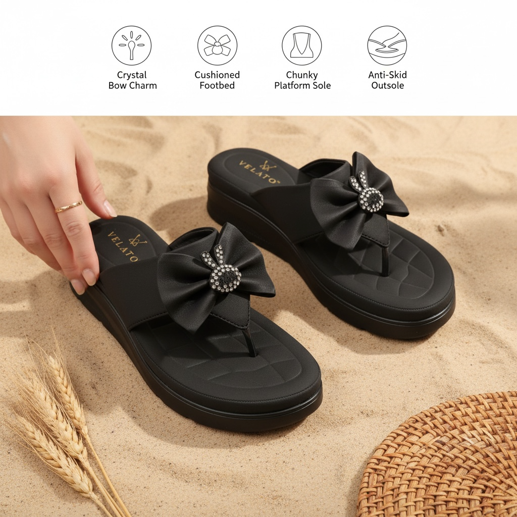 VELATO Bow Thong Comfort Flatform Slipper
